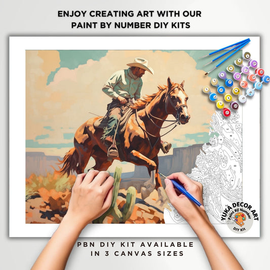 Desert PAINT by NUMBER Kit Adult Cowboy Horse Grand Canyon Vintage Style Art Easy Beginner Oil Painting DIY Kit Cabin Decor Grandpa Dad Gift
