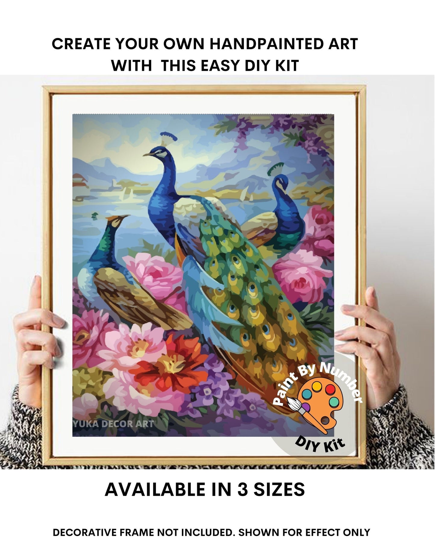 Peacock Bird PAINT by NUMBER Kit for Adults ,Nature Pink Flowers ,Easy DIY Beginners Acrylic Paint Kit ,Living Bedroom  Gift for Mom