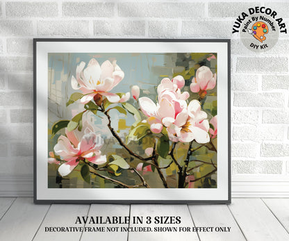Magnolia Flowers PAINT by NUMBER Kit Adults Garden Landscape DIY Painting Easy Beginners Hobby Wall Decor Birthday Gift for Girlfriend Mom