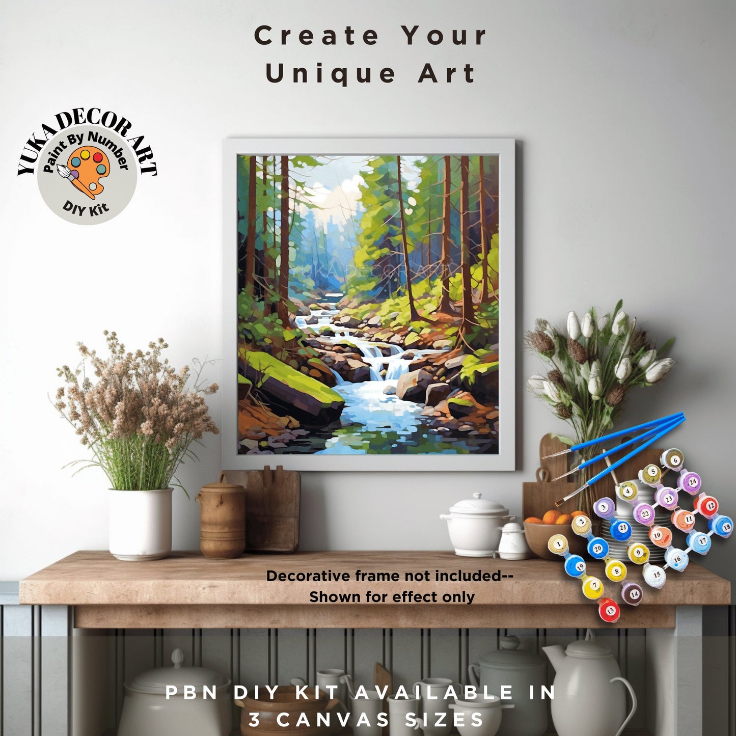River Stream PAINT by NUMBER Kit for Adult Forest River Landscape Easy Beginner Acrylic Painting DIY Kits Art Custom Canvas Gift For Mom Dad