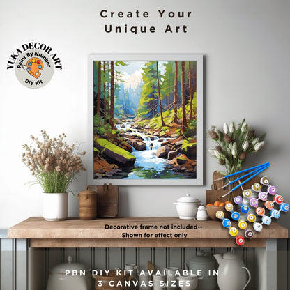 River Stream PAINT by NUMBER Kit for Adult Forest River Landscape Easy Beginner Acrylic Painting DIY Kits Art Custom Canvas Gift For Mom Dad