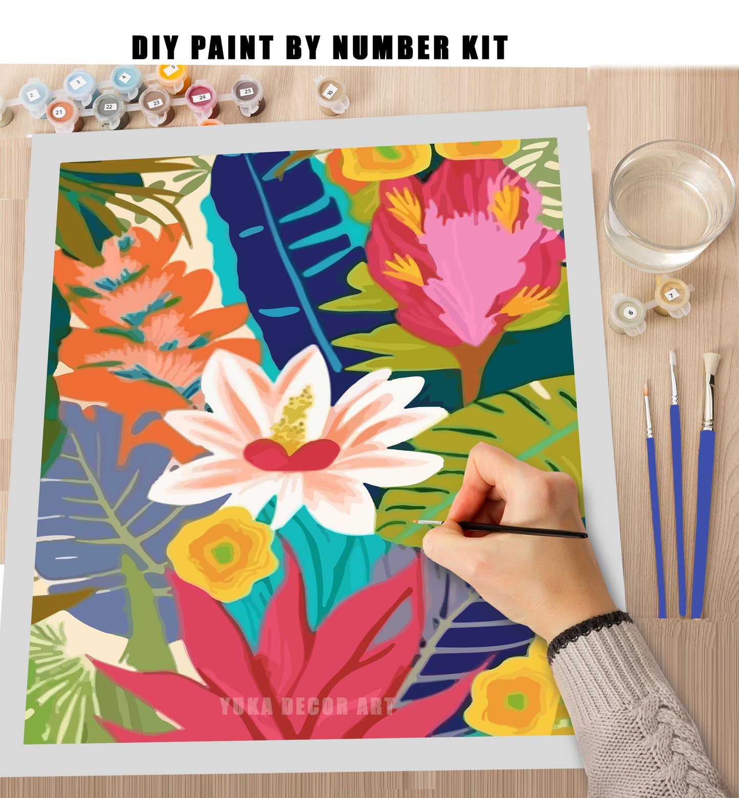 PAINT by NUMBER Kit for Adults ,Garden Flowers Botanical Abstract Art ,Easy Beginners Acrylic Paint DIY Kit ,Living Bedroom Wall Art Decor