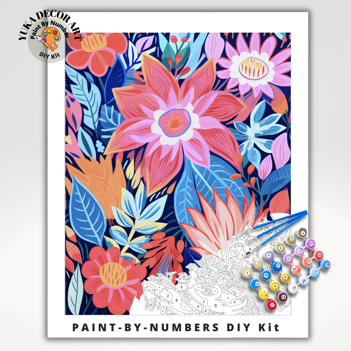PAINT by NUMBER Kit Adult  Garden Flowers Modern Pink Blue Pastel Wall Art Easy Beginner Acrylic Paint DIY Kit Mom Dad Gift