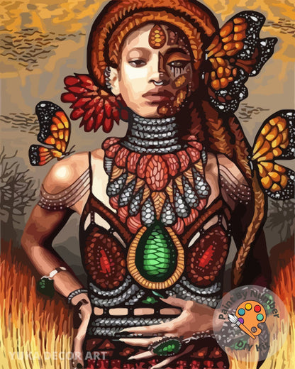 African Woman PAINT by NUMBER Kit for Adults , DIY Beginners Acrylic Paint Kit , Living Room Wall Art Decor Gift