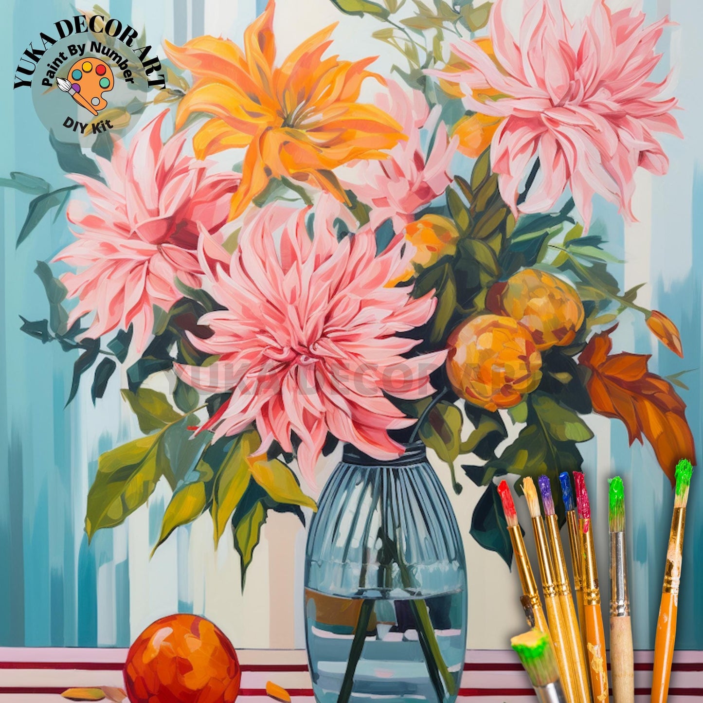 Dahlia Flower PAINT by NUMBER Adult Kit ,Easy Beginner Acrylic Floral Painting DIY Kit Color By Number Floral Art Bday Gift For Mom Grandma