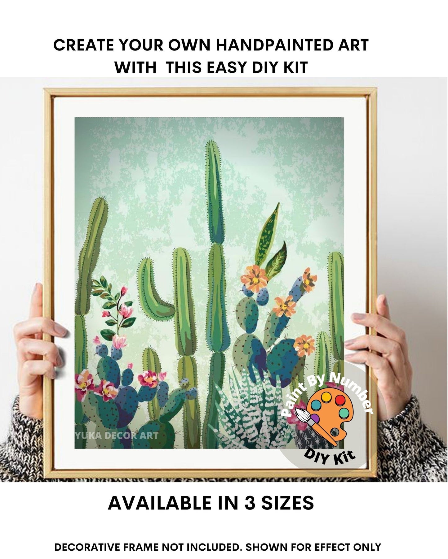Paint by Numbers  Kit for Beginner , Kids & Adult Hobby, Green Cactus with Flower,Desert Landscape , Easy Acrylic DIY Painting Decor Gift