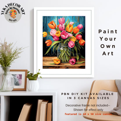 Tulips PAINT by NUMBERS Kit for Adults Vase Of Flowers Still Life DIY Painting Easy Beginners Hobby Kit Wall Art Mom Gift