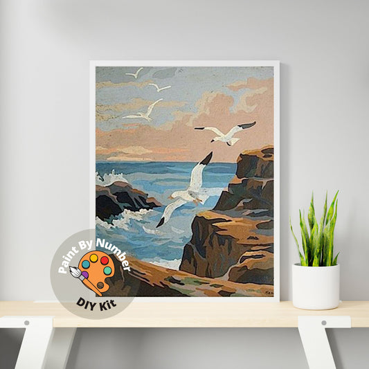 Vintage Style PAINT by NUMBER Kit for Adult , DIY Seashore Waves Painting , Easy Beginner Acrylic Painting ,Vintage Decor Gift