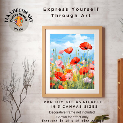 Poppy Flowers PAINT by NUMBER Kit for Adults Mountain Landscape Painting Easy Beginners Paint DIY Kit Wall Art Birthday Gift Mom Girlfriend