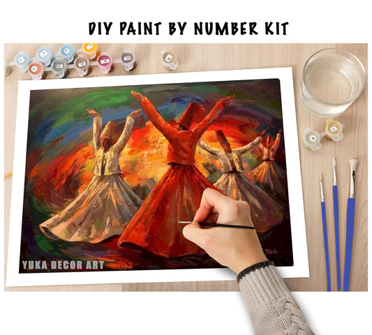 Paint by Numbers DIY Kit for Adults ,Abstract Rumi Whirling Dervish Dance ,Colorful Portrait, Easy Beginner's Acrylic Painting Wall Art Gift