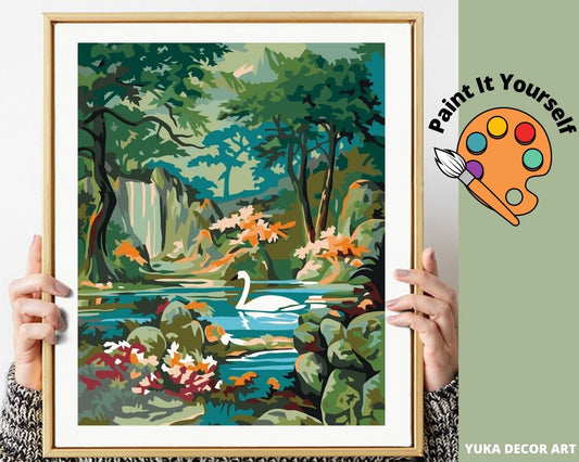 Forest Mountain PAINT by NUMBER DIY Kit for Adult & Kids, Vintage Style Art , Easy Beginner Acrylic Painting Kit,Home Decor Gift