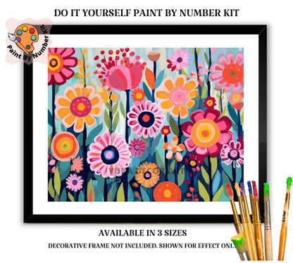 Flowers PAINT by NUMBER Kit for Adults Modern Boho Whimsical Art Easy Beginner Acrylic Paint DIY Kit Wall Art Gift for Mom Art Custom Kit