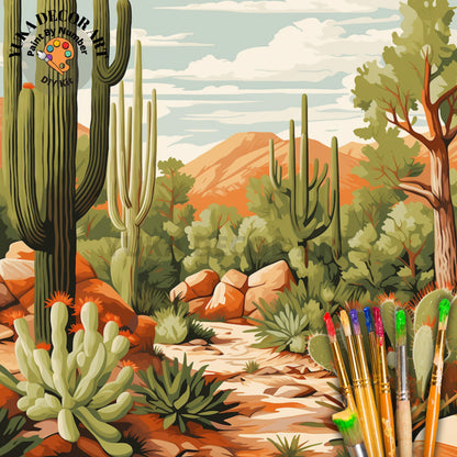 Saguaro Cactus PAINT by NUMBER Kit Adult Cactus painting DIY by Numbers Set Rustic Scenery Easy Beginners Birthday Gift For Dad Grandfather