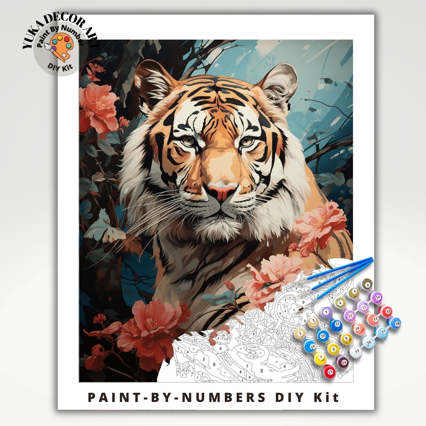 Wild Animal Tiger PAINT by NUMBERS DIY Kit Adult Tropical Jungle Wall Art Easy Beginner Oil Painting Study Room Decor Custom Gift Granddad