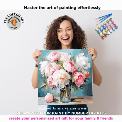 Summer Flowers In Vase PAINT by NUMBER Kit Adults Still Life Vintage Style DIY Painting Easy Beginners Wall Art Housewarming Gift Mom Sister