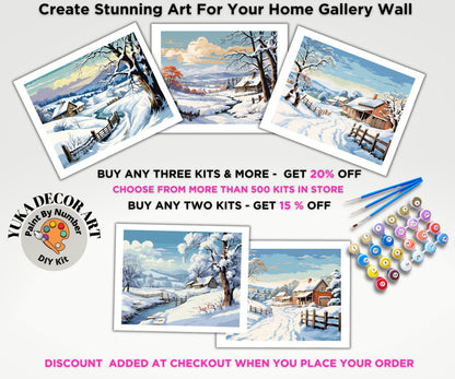 Vintage Style PAINT by NUMBERS Kit Adult Snow Winter Landscape Valley  Art Easy Beginner Oil Painting DIY Kit Mom Dad Birthday Holiday Gift