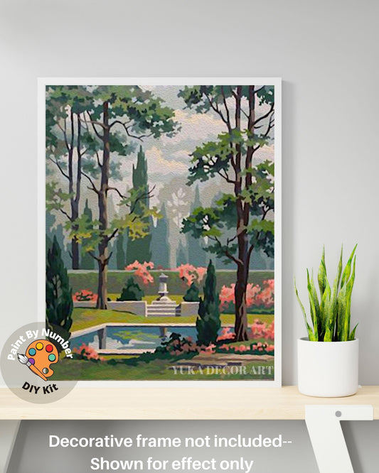 Vintage Style PAINT by NUMBER Kit Adult, Valley Garden, Mist Pink Flowers, Easy Beginner Acrylic Painting DIY Kit,Vintage Decor Gift