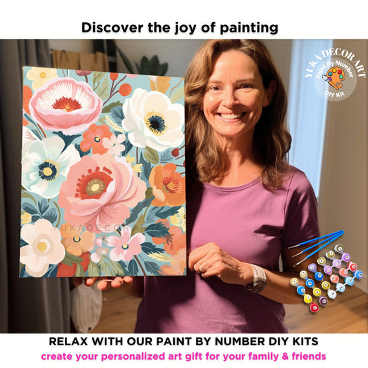 PAINT by NUMBER Kit Adult Garden Spring Flowers StillLife Colourful Wall Art Easy Beginner Acrylic Paint DIY Kit Teen Gift