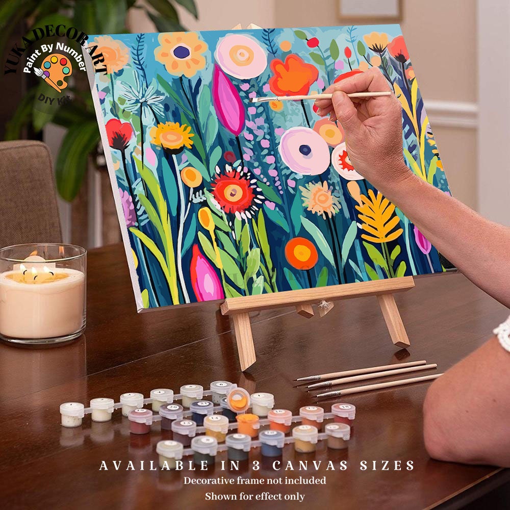 Spring Flowers PAINT by NUMBERS Kit Adults  Modern Boho Whimsical Art Easy Beginner Acrylic Paint DIY Kit Wall Art Gift for Mom Girlfriend