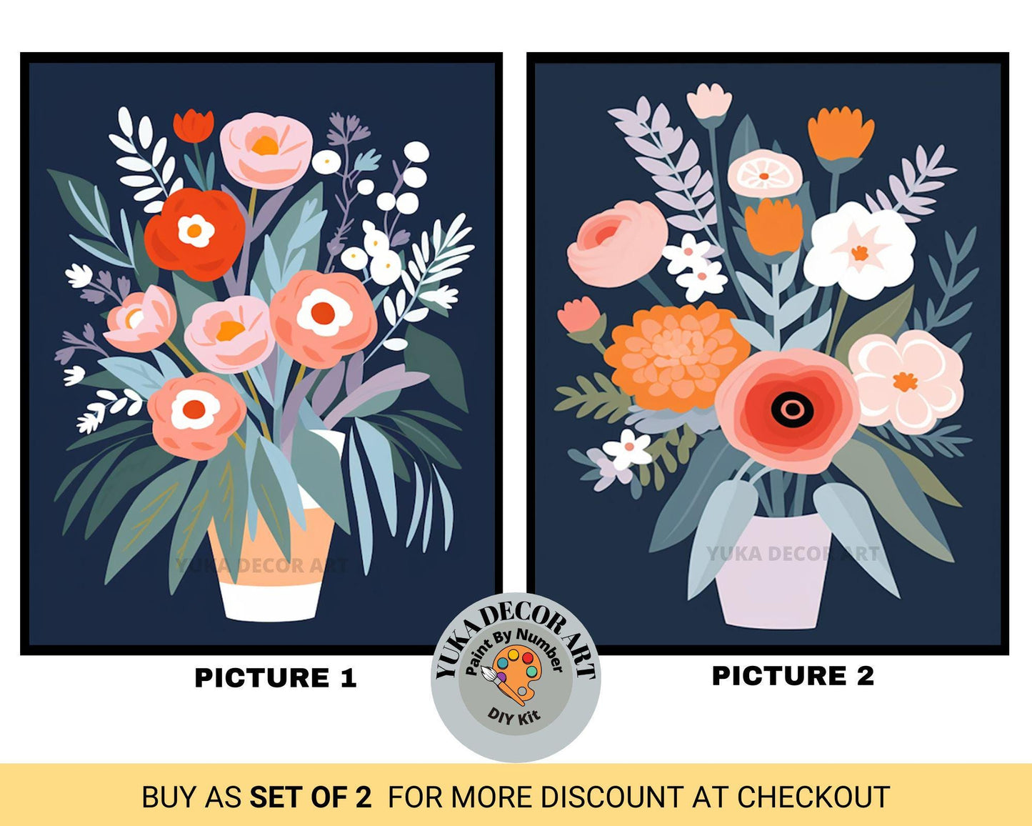 two pictures of flowers in vases with the text buy as set of 2 for