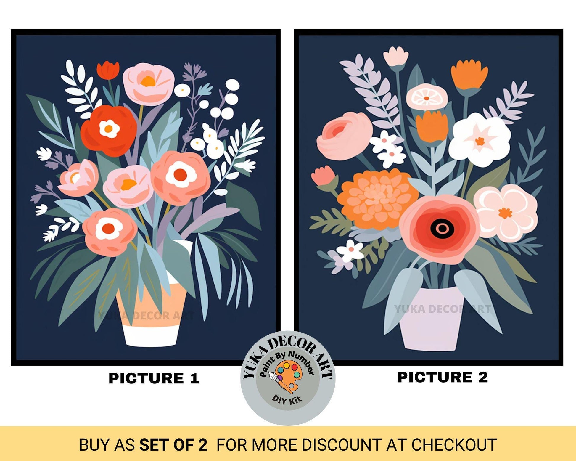 two pictures of flowers in vases with the text buy as set of 2 for