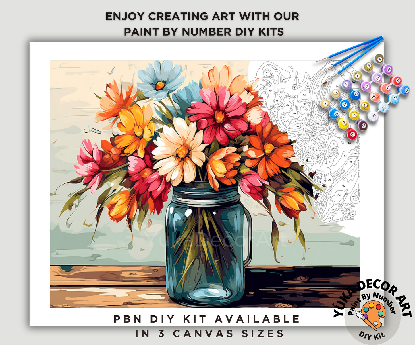 Flowers PAINT by NUMBERS Kit Adults Mason Jar Bouquet Still Life DIY Painting Beginners Canvas Kit Wall Art Birthday Gift Wife Girlfriend