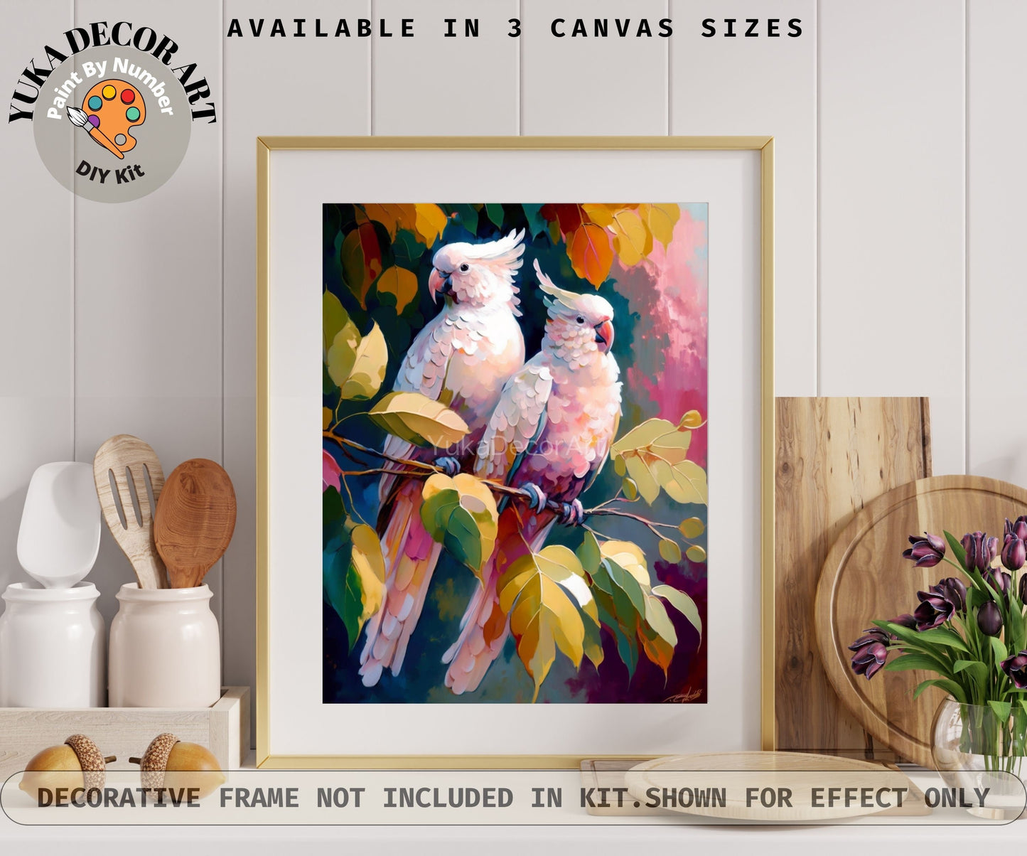 PAINT by NUMBER Kit Adult Pink Parrot DIY Paint Kit Birds In Forest Easy Beginner Acrylic Painting Housewarming Decor Birthday Gift for Mom