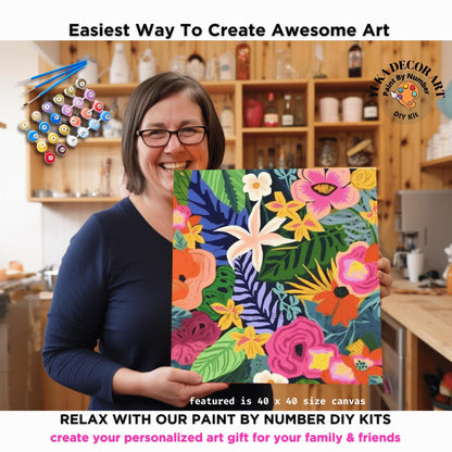 Flowers PAINT by NUMBER Kit for Adults, Contemporary Art Painting Kit, Easy Beginners Acrylic Paint DIY Kit,Mom Birthday Gift, Floral Art