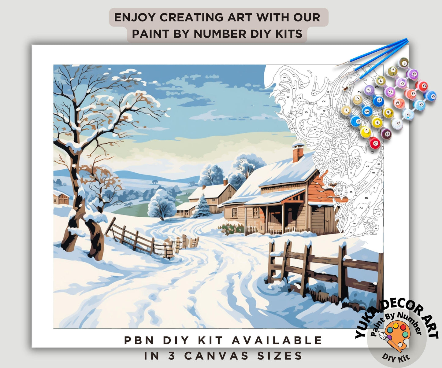 Vintage Style PAINT by NUMBER DIY Kit Adult Winter Landscape Christmas Holiday Wall Art Easy Beginner Acrylic Painting Mom Dad Birthday Gift