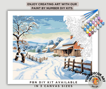 Vintage Style PAINT by NUMBER DIY Kit Adult Winter Landscape Christmas Holiday Wall Art Easy Beginner Acrylic Painting Mom Dad Birthday Gift