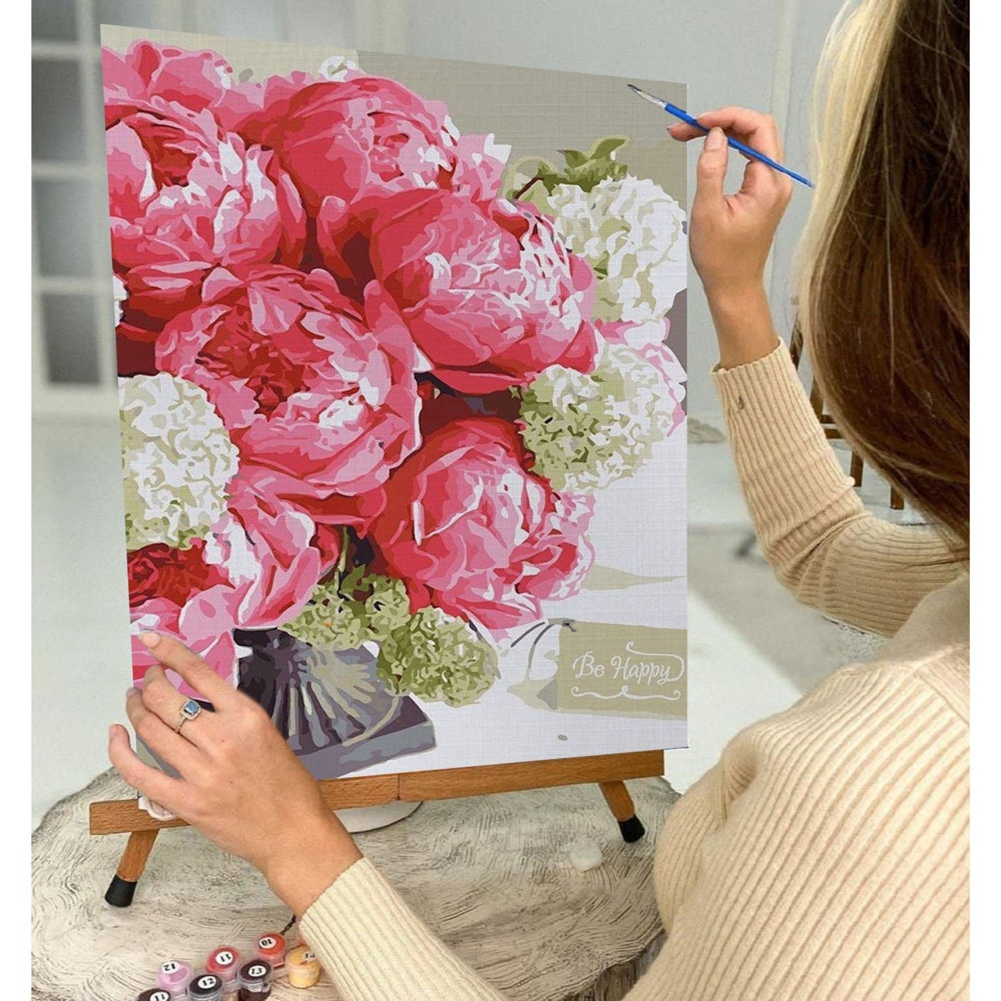 Pink Peonies Paint by Number Kit Adult, Flowers Still Life Painting,Easy Beginner Acrylic Paint Kit, Gift For Mom, Home Decor Gift