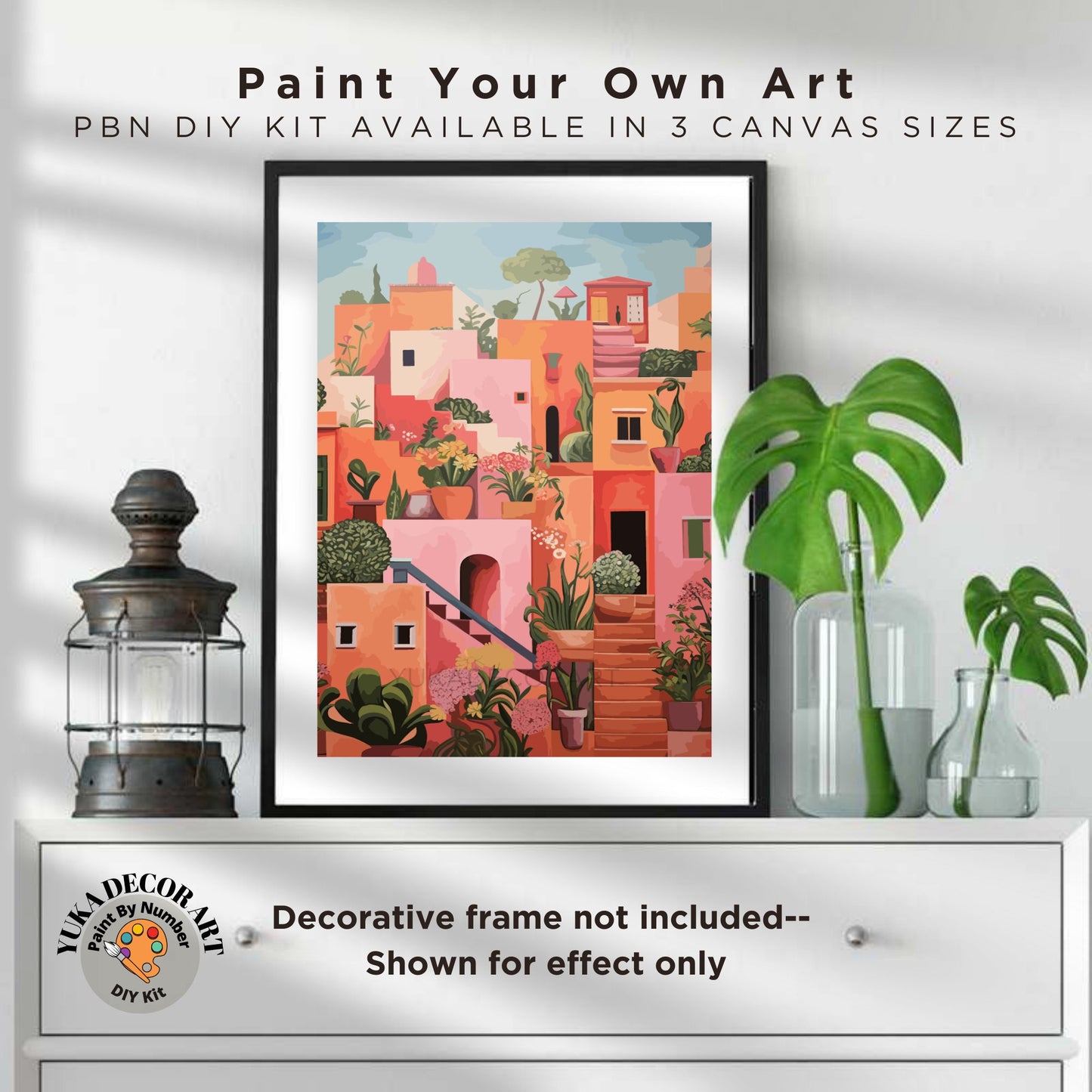 PAINT by NUMBERS Kit Adult Colourful Coastal Town Landscape Vibrant Pink Yellow DIY Painting Beginners Acrylic Paint Home Decor Gift Friend