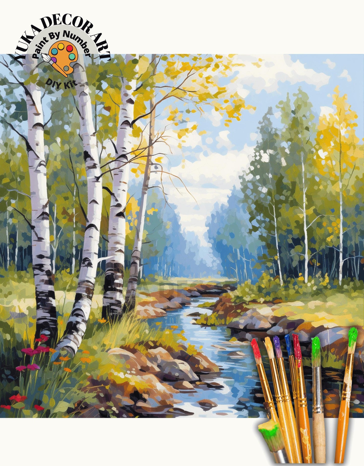 Landscape PAINT by NUMBER Kit for Adult Forest River Landscape Easy Beginner Acrylic Painting DIY Kits Art Custom Canvas Gift For Mom Dad