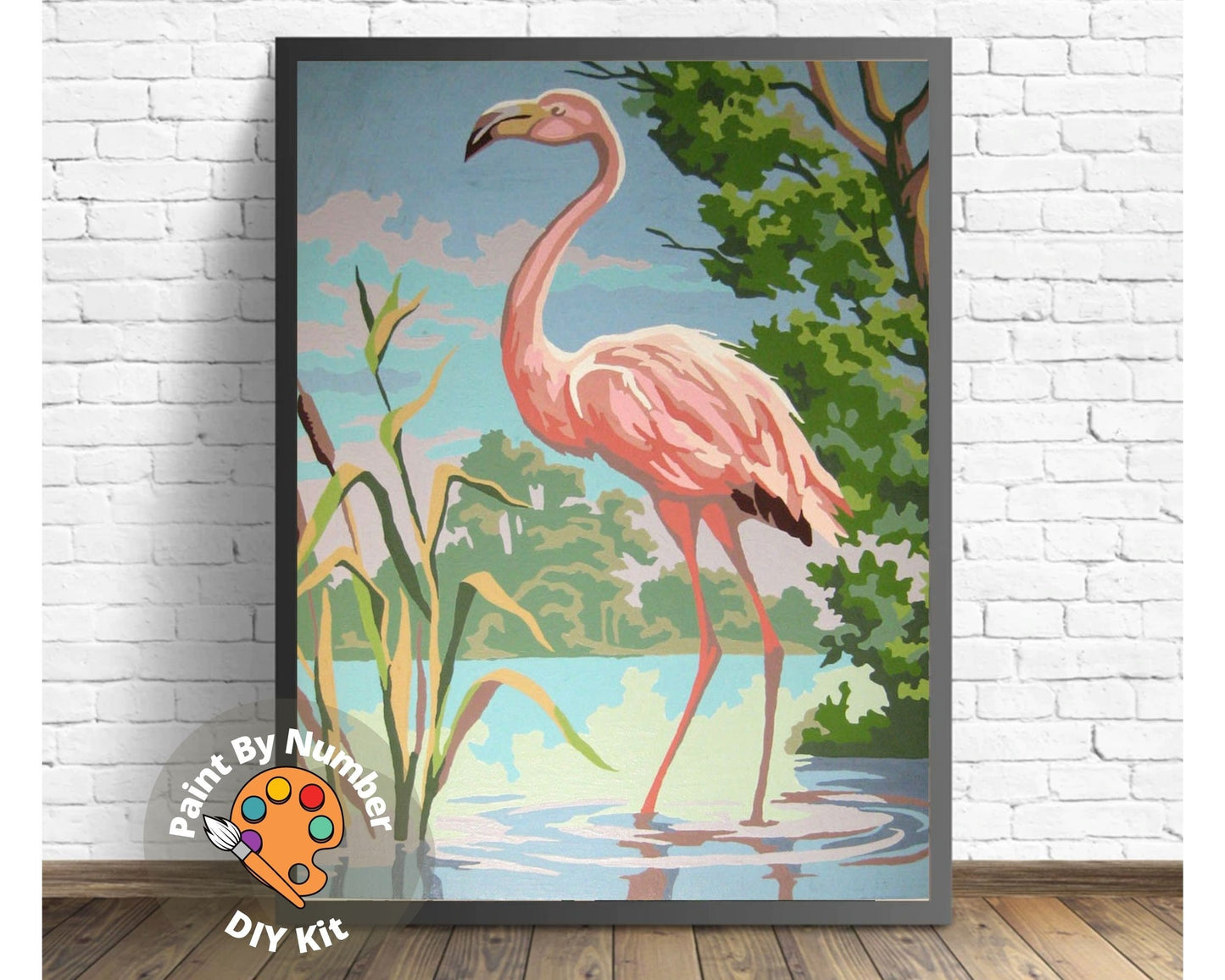 Vintage PAINT by NUMBER Kit Adult , Pink Flamingo Bird, DIY Vintage 1960s Style Paint Kit ,  Beginner Acrylic Canvas Painting Kit