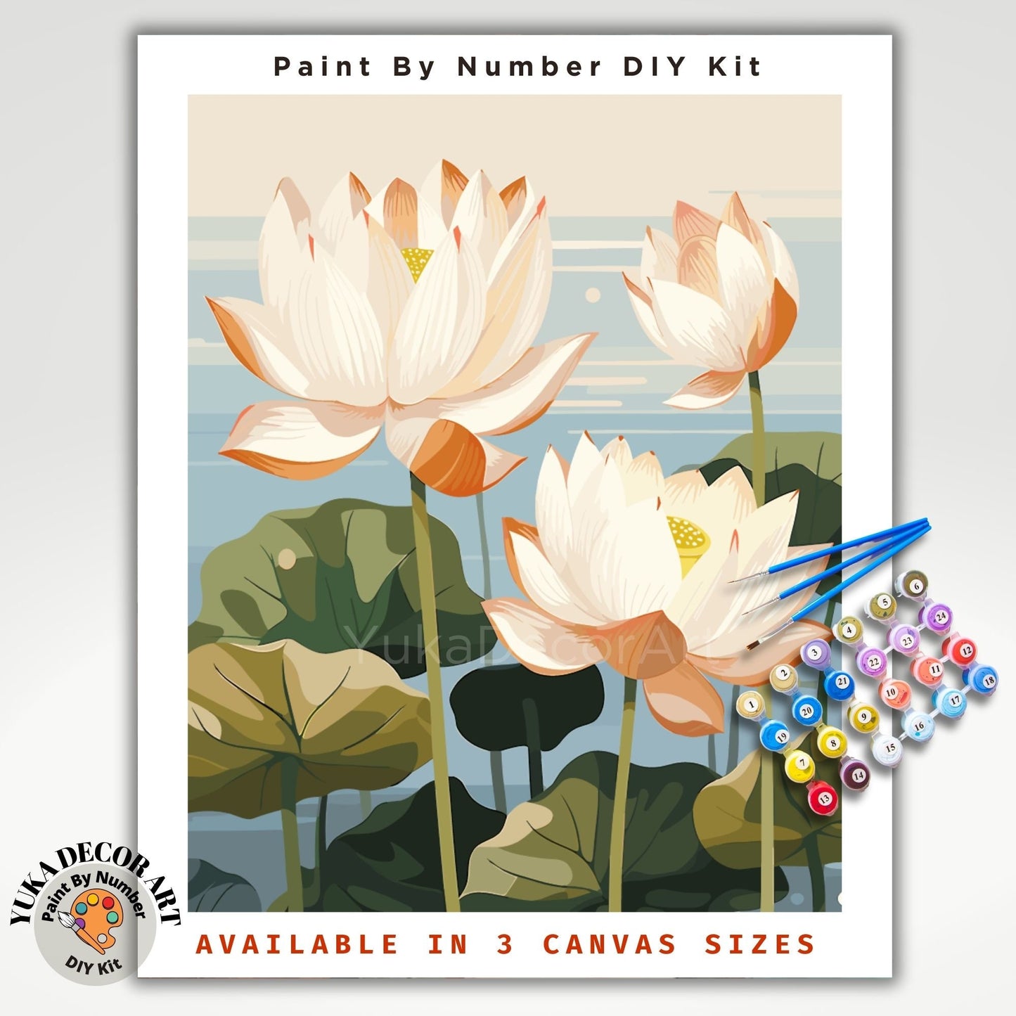 Water Lilies PAINT by NUMBER Kit Adult Flowers Lake DIY Painting Modern Floral Easy Beginners Hobby Kit Wall Decor Gift Mom