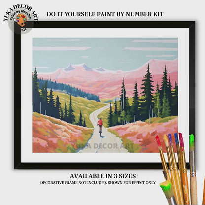 Minimalist Mountain PAINT by NUMBERS DIY Kit Adult Cyclist In Valley Landscape Art Easy Beginner Painting Birthday Custom Gift Girlfriend
