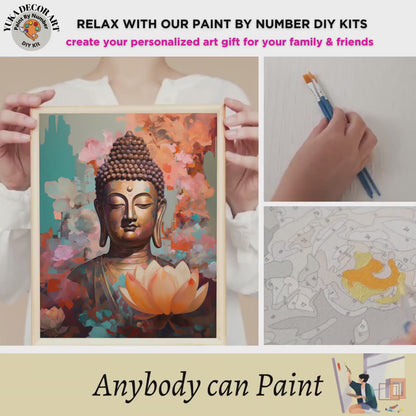 PAINT by NUMBERS Kit For Adults  Buddha Gold Statue Pink Lotus Flower DIY Acrylic Painting Kit Zen Meditation Chakra Yoga Studio Decor Gift