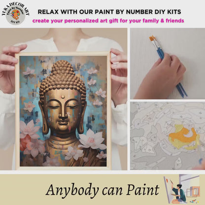 PAINT by NUMBERS Kit For Adults Buddha Gold Statue Pink Lotus Flower DIY Acrylic Painting Kit Zen Meditation Asian Theme Home Decor Gift Mom