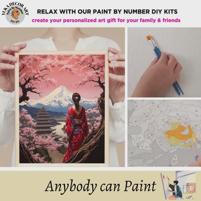 Japan PAINT by NUMBER Kit for Adults  Beginner DIY Art Kit Pink Cherry Blossoms Mount Fuji Acrylic Painting Wall Art Decor Gift For Mom Aunt