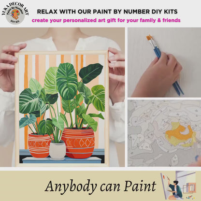 HousePlants PAINT by NUMBERS Kit Adult Boho Rustic Orange Minimalist Wall Art Easy Beginner DIY Painting Kit Gift Mom Dad
