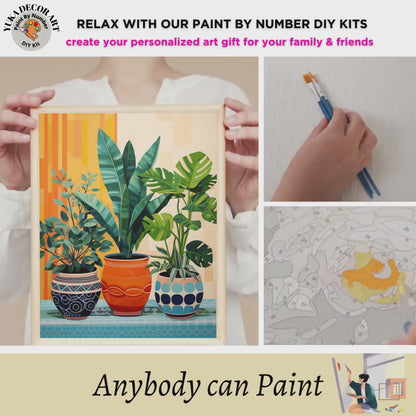 HousePlants PAINT by NUMBERS Diy Kit Adult Boho Style Minimalist Art Easy Beginner DIY Painting Kit Gift Mom Dad Girlfriend