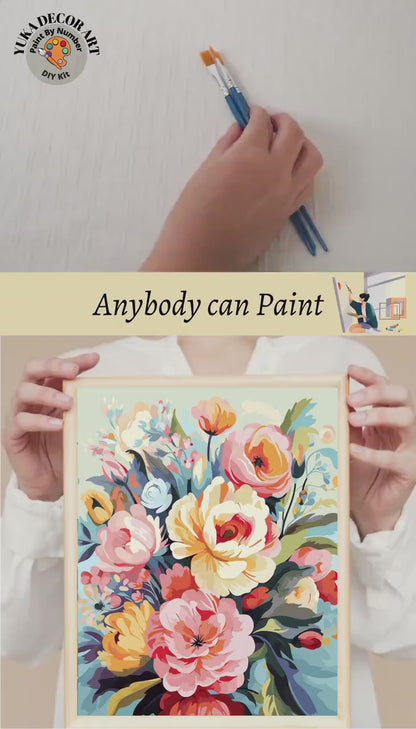 PAINT by NUMBERS Diy Kit Adult Garden Peach Flowers Colourful Wall Art Easy Beginner Acrylic Painting Kit Grandma Mom Gift