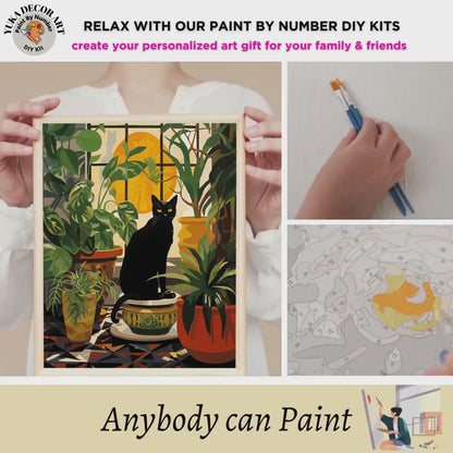 Boho Cat PAINT by NUMBERS DIY Kit Adult Indoor Plants Garden Whimsical Art Easy Beginner Painting Birthday Custom Gift For Girlfriend Mom