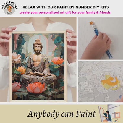 Buddha PAINT by NUMBERS Kit For Adults Buddha Vibrant Pink Lotus Floral DIY Acrylic Painting Kit Zen Chakra Meditation Studio Decor Gift