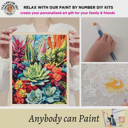 Colorful Succulents PAINT by NUMBER Kit Adult Easy DIY Hobby Acrylic Painting Canvas Birthday Custom Gift For Garden Lover Mom Wife Sister