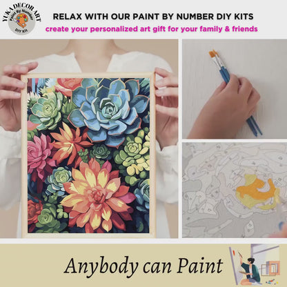 Colourful Succulents PAINT by NUMBER Kit Adult House Plants Garden Lover Easy DIY Beginners Art Painting Kit Birthday Gift For Mom Daughter