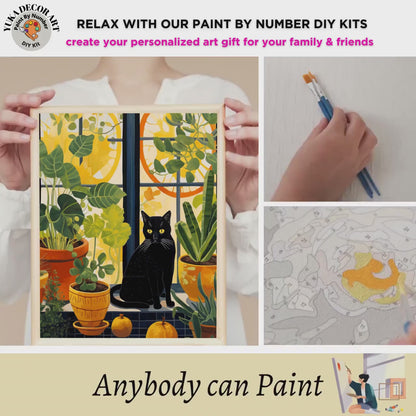 Cat PAINT by NUMBER DIY Kit Adult Indoor Plants Minimalist Art Boho Garden Easy Beginner Acrylic Painting Birthday Custom Gift For Wife Mom