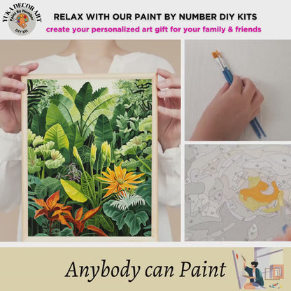 Tropical Jungle PAINT by NUMBERS DIY Kit Adult  Lush Foliage Wall Art Easy Beginner Oil Painting Study Room Decor Custom Gift Mom Girlfriend