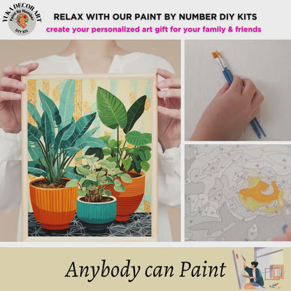 Plants PAINT by NUMBERS Kit Adult Boho Rustic Style Decor Minimalist Wall Art Easy Beginner DIY Painting Kit Gift Mom Dad