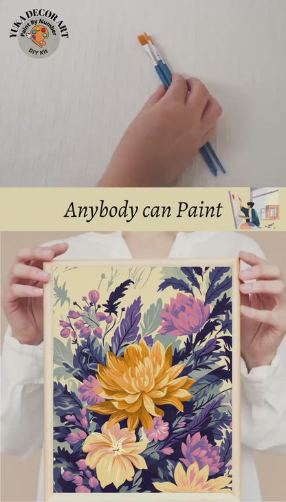 PAINT by NUMBER Kit Adult Dahlia Flowers Vintage Whimsical Pastel Wall Art Easy Beginner Acrylic Paint DIY Kit Mom Dad Gift